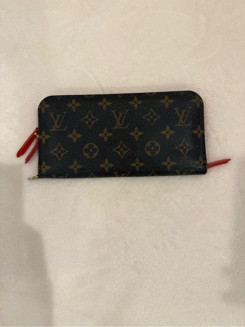 Louis Vuitton Monogram Zip-Around Wallet in Brown with Red Accents